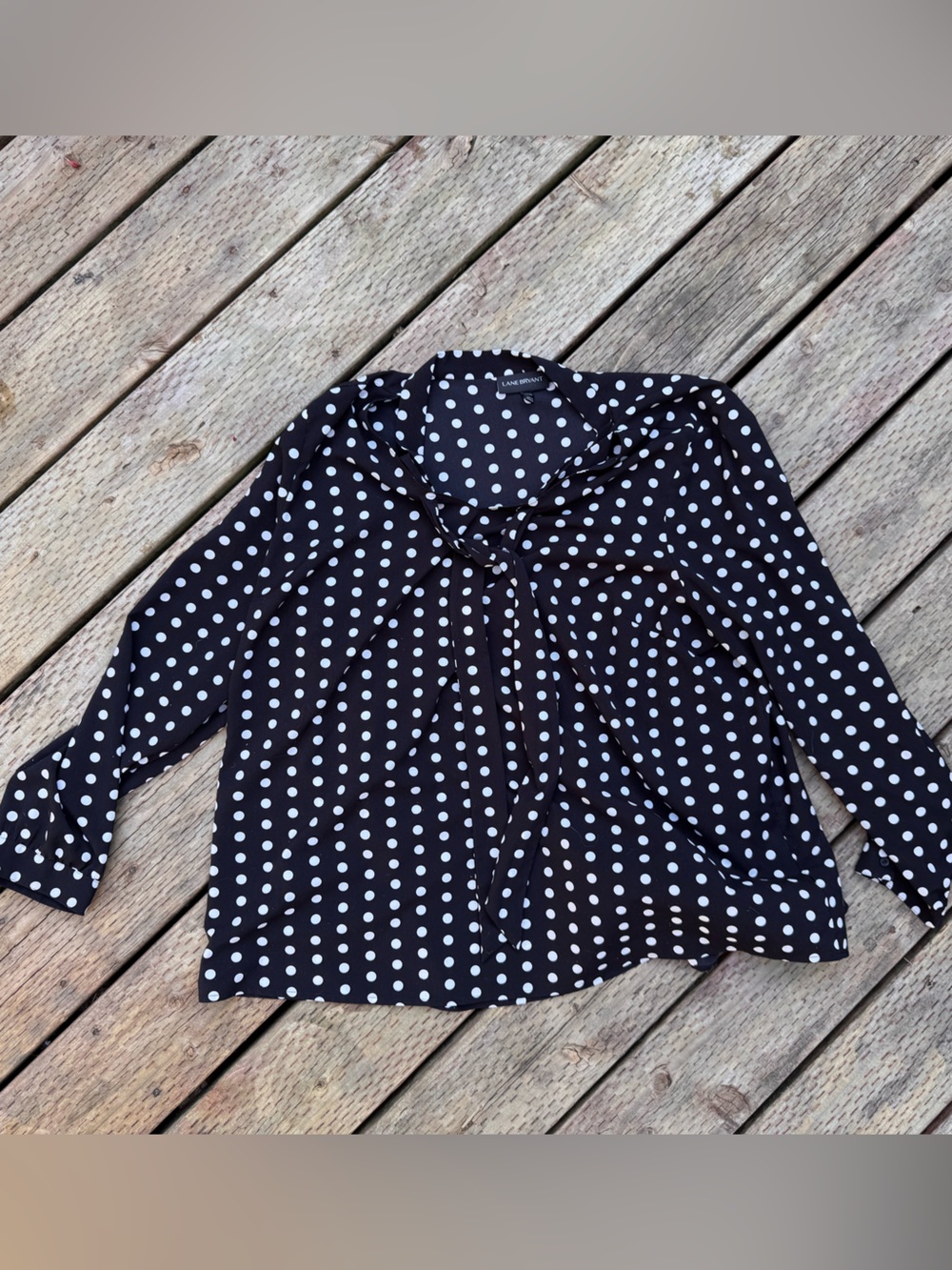 Lane Bryant Black and White Polka Dot Wrap Blouse
